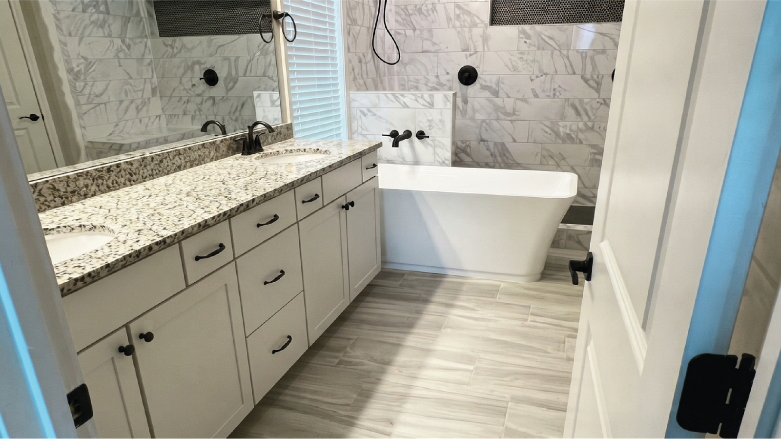 Finished bathroom remodel by RTP Tile Installation — project one